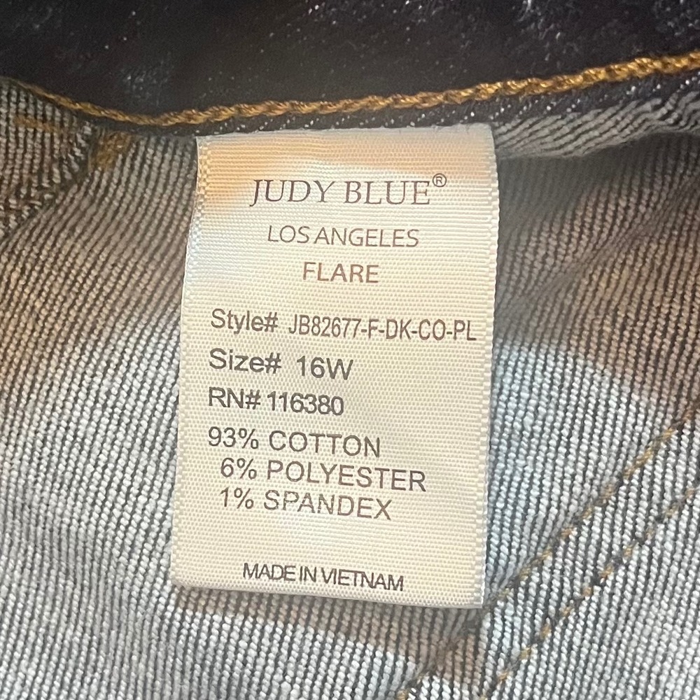 Judy Blue Flare Jeans Women 16W Long Dark Blue High Rise Boho Denim - Picture 4 of 7